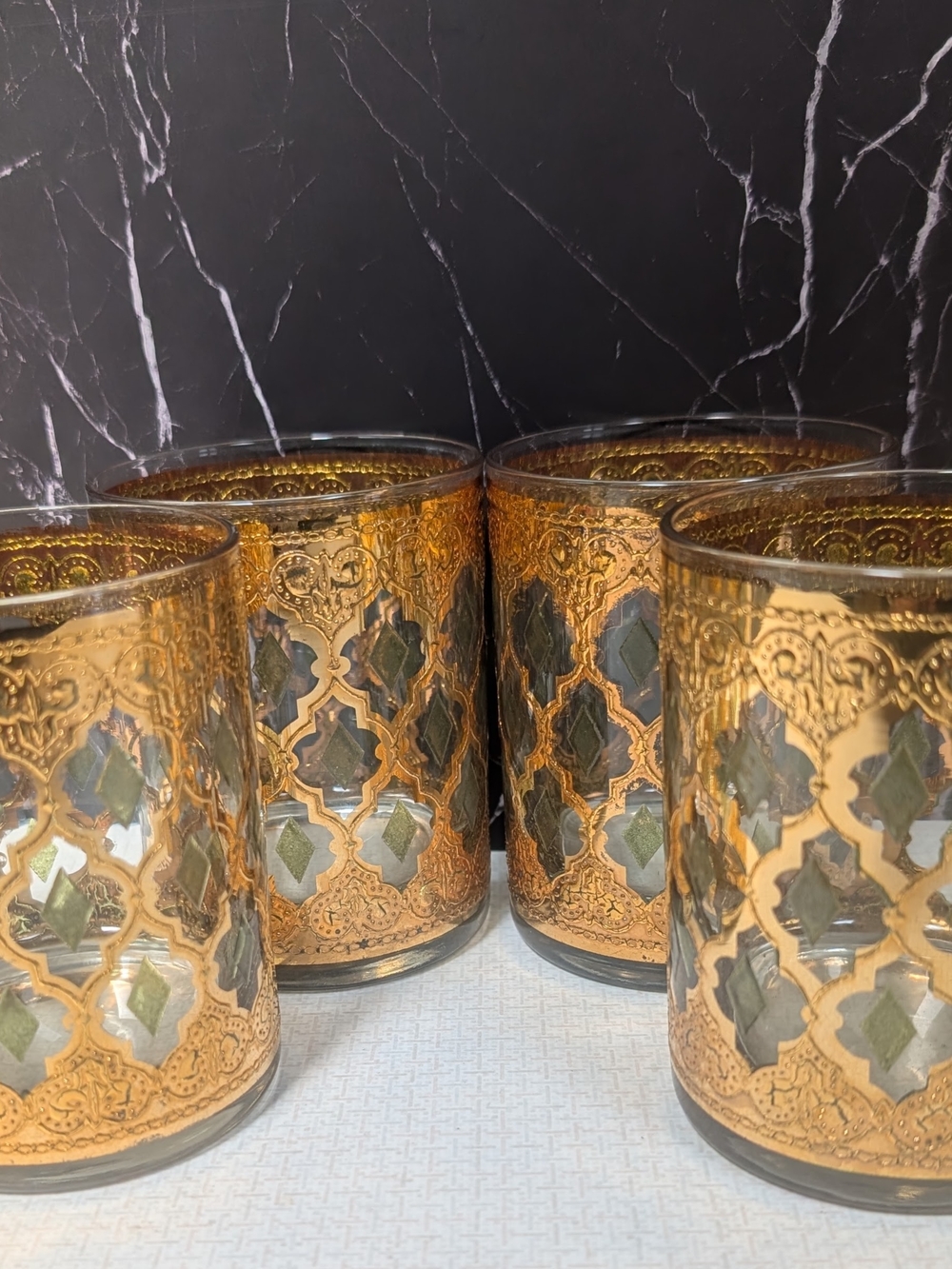 Vintage Valencia Pattern 22K Gold Old Fashioned Low-Ball Glasses Set of 4